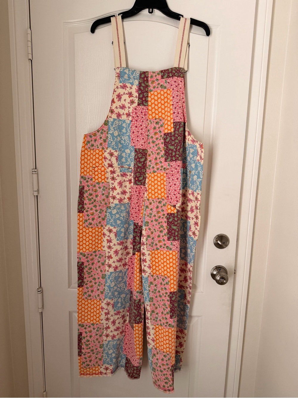 NEW EASEL PATCHWORK PRINT WASHED OVERALLS SIZE M BOHO - Picture 6 of 8